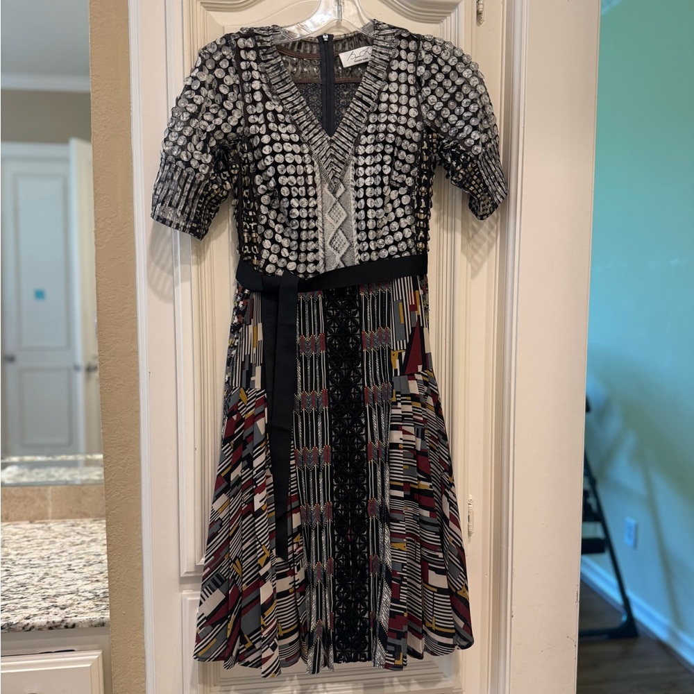 Byron Lars Black and White Geometric Midi Dress